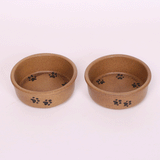 ROUND PRINTS SMALL GO GREEN EARTHWARE PET DISH SET by Emerson Creek Pottery Made in USA